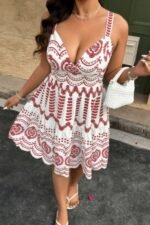 Plus Size Sleeveless Printed V Neck Woven Fit Dress - Image 2