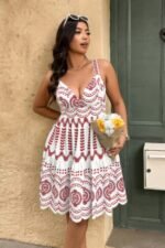 Plus Size Sleeveless Printed V Neck Woven Fit Dress - Image 3