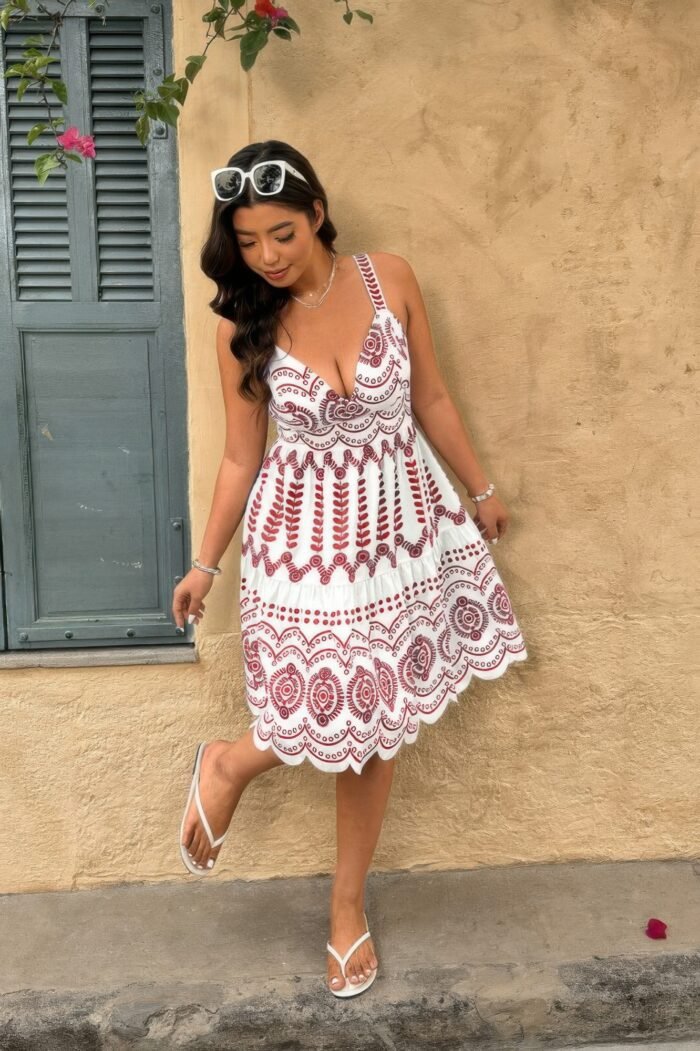 Plus size sleeveless printed v neck woven fit dress - image 4