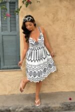 Plus Size Sleeveless Printed V Neck Woven Fit Dress - Image 9