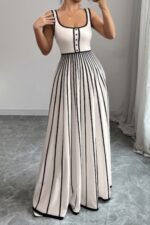Striped Square Neck Sleeveless A Line Fit Dress - Image 2