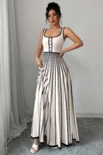Striped Square Neck Sleeveless A Line Fit Dress - Image 4