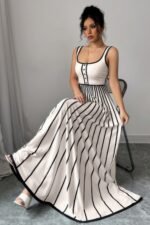 Striped Square Neck Sleeveless A Line Fit Dress - Image 5