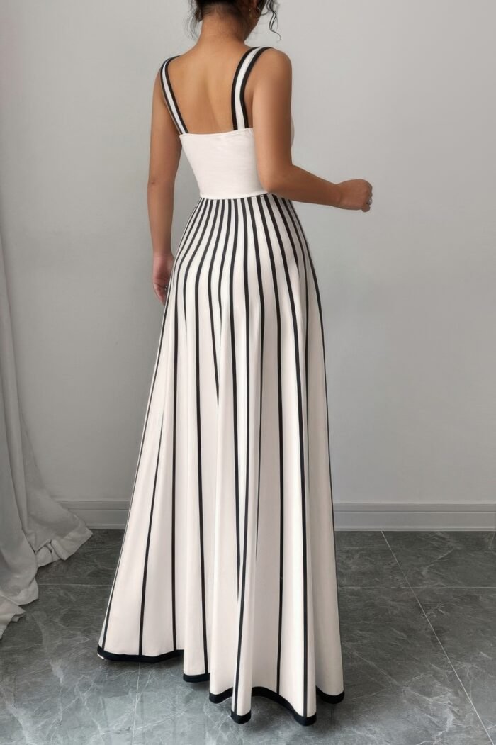 Striped square neck sleeveless a line fit dress - image 6