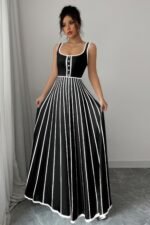 Striped Square Neck Sleeveless A Line Fit Dress - Image 7
