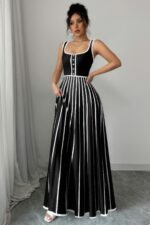 Striped Square Neck Sleeveless A Line Fit Dress - Image 8