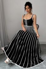 Striped Square Neck Sleeveless A Line Fit Dress - Image 9