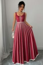 Striped Square Neck Sleeveless A Line Fit Dress - Image 10