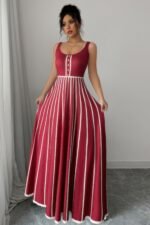 Striped Square Neck Sleeveless A Line Fit Dress - Image 11