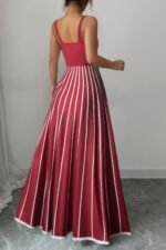Striped Square Neck Sleeveless A Line Fit Dress - Image 12
