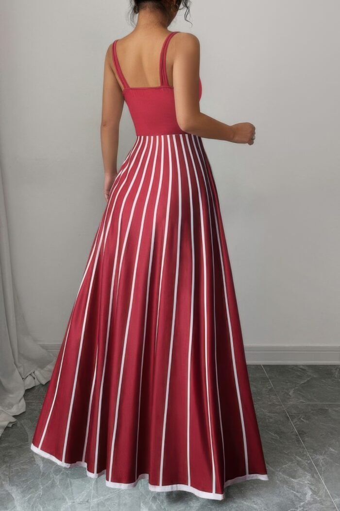 Striped square neck sleeveless a line fit dress - image 12