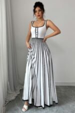 Striped Square Neck Sleeveless A Line Fit Dress - Image 13