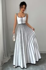 Striped Square Neck Sleeveless A Line Fit Dress - Image 14