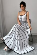 Striped Square Neck Sleeveless A Line Fit Dress - Image 15