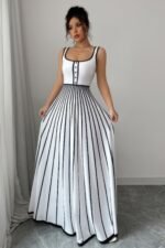Striped Square Neck Sleeveless A Line Fit Dress - Image 16