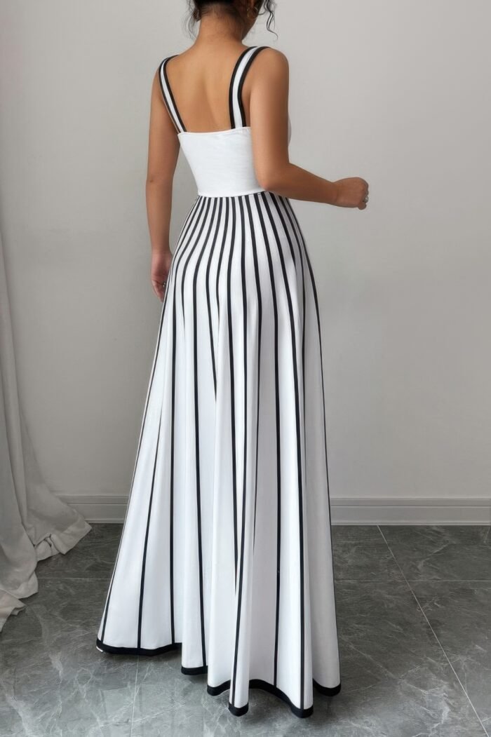 Striped square neck sleeveless a line fit dress - image 17