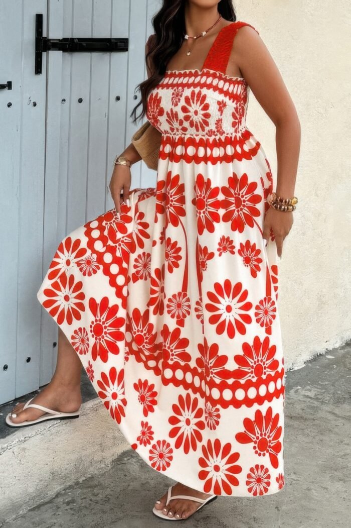 Plus floral printed square neck wide strap dress - image 2