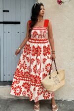 Plus Floral Printed Square Neck Wide Strap Dress - Image 4