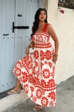 Plus Floral Printed Square Neck Wide Strap Dress - Image 5