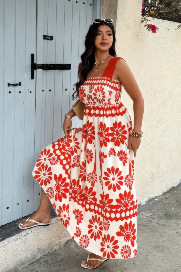 Plus floral printed square neck wide strap dress - image 5