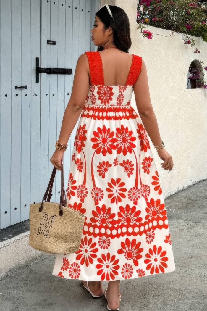 Plus floral printed square neck wide strap dress - image 6
