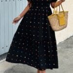 Plus Heart Print Round Neck Ruffle Hem Dress