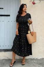 Plus Heart Print Round Neck Ruffle Hem Dress - Image 3