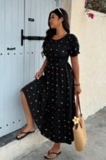 Plus Heart Print Round Neck Ruffle Hem Dress - Image 5