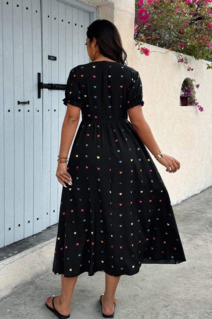 Plus heart print round neck ruffle hem dress - image 6