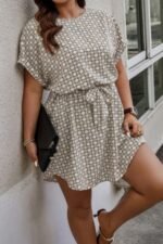 Plus Round Neck Printed Batwing Sleeve Loose Dress - Image 2