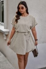 Plus Round Neck Printed Batwing Sleeve Loose Dress - Image 3