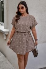 Plus Round Neck Printed Batwing Sleeve Loose Dress - Image 10