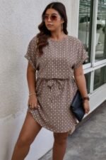 Plus Round Neck Printed Batwing Sleeve Loose Dress - Image 11