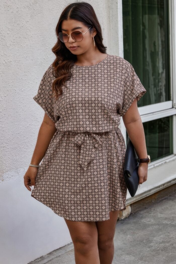Plus round neck printed batwing sleeve loose dress - image 12