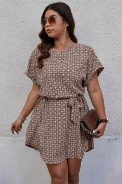 Plus Round Neck Printed Batwing Sleeve Loose Dress