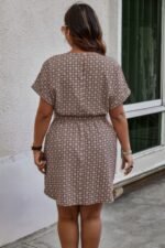 Plus Round Neck Printed Batwing Sleeve Loose Dress - Image 14