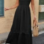 Solid Sleeveless Lace Patchwork Textured Dress