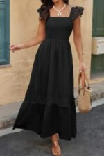 Solid Sleeveless Lace Patchwork Textured Dress