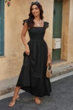 Solid Sleeveless Lace Patchwork Textured Dress - Image 4