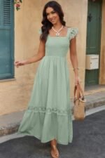 Solid Sleeveless Lace Patchwork Textured Dress - Image 5