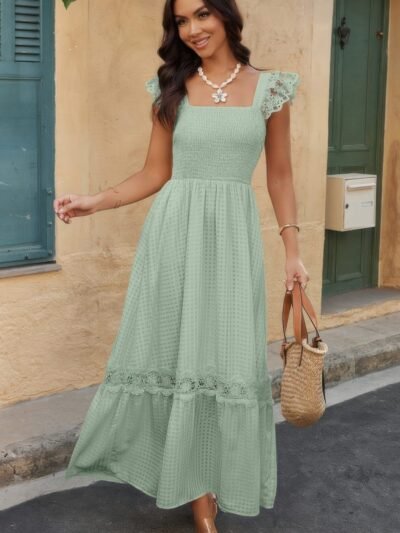 Solid Sleeveless Lace Patchwork Textured Dress Solid Sleeveless Lace Patchwork Textured Dress