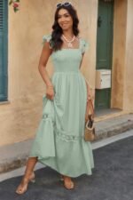 Solid Sleeveless Lace Patchwork Textured Dress - Image 6