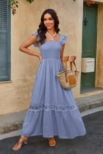 Solid Sleeveless Lace Patchwork Textured Dress - Image 8