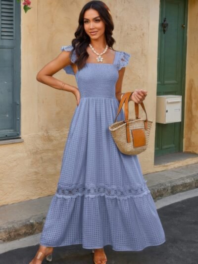 Solid Sleeveless Lace Patchwork Textured Dress Solid Sleeveless Lace Patchwork Textured Dress