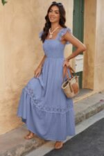 Solid Sleeveless Lace Patchwork Textured Dress - Image 10