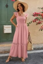 Solid Sleeveless Lace Patchwork Textured Dress - Image 11