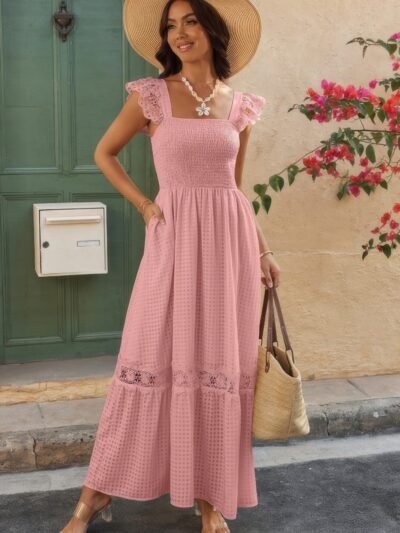 Solid Sleeveless Lace Patchwork Textured Dress Solid Sleeveless Lace Patchwork Textured Dress