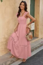 Solid Sleeveless Lace Patchwork Textured Dress - Image 12