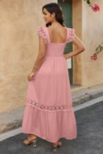 Solid Sleeveless Lace Patchwork Textured Dress - Image 13