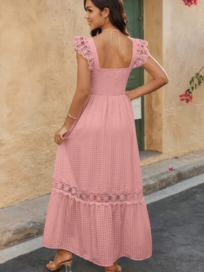 Solid Sleeveless Lace Patchwork Textured Dress Solid Sleeveless Lace Patchwork Textured Dress